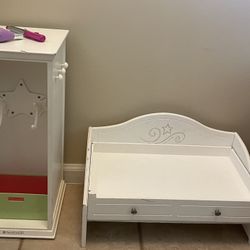 American girl, doll closet with mirror and bed