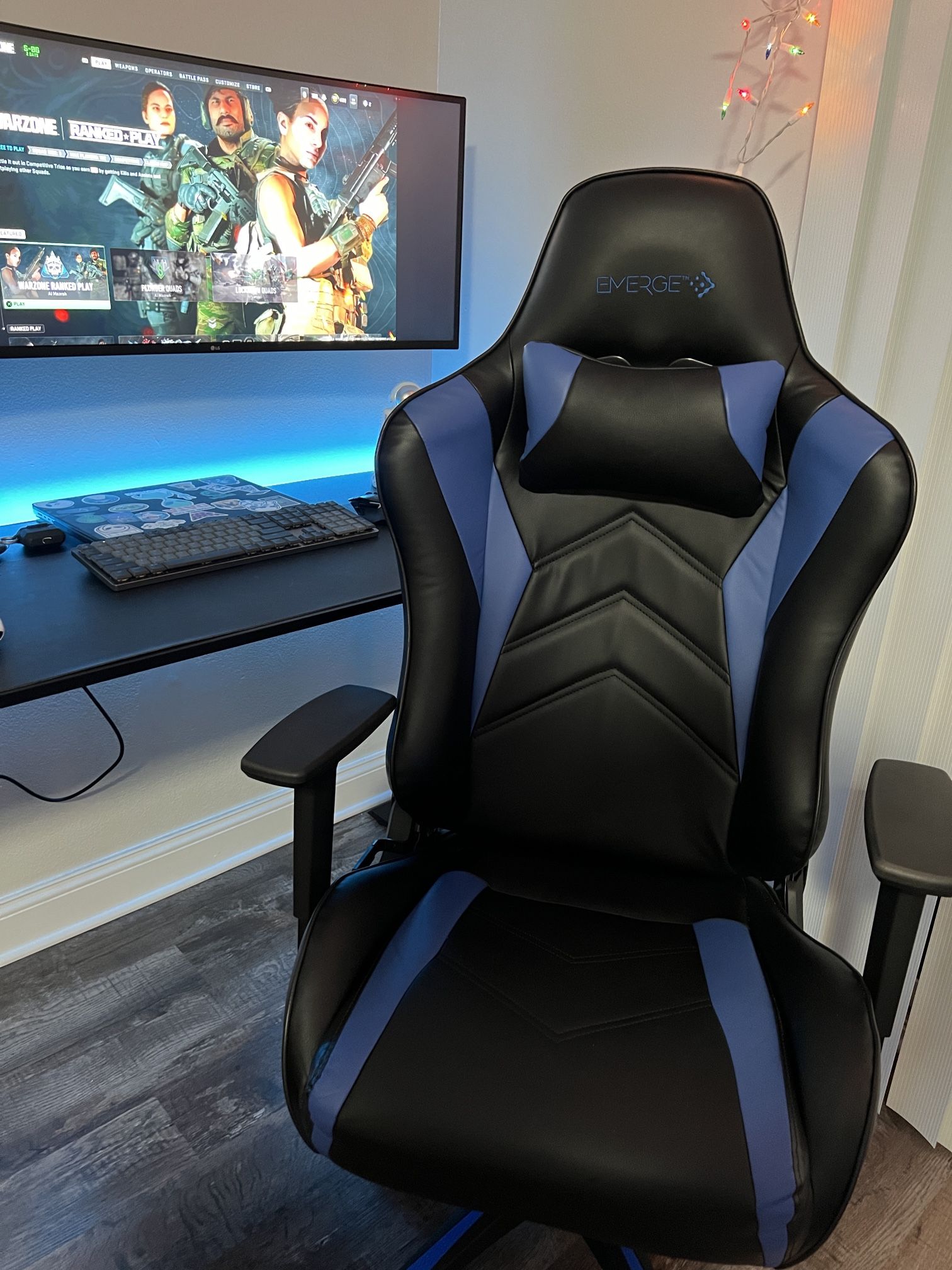 Emerge Vartan Bonded Leather Gaming Chair, Black/Blue for Sale in
