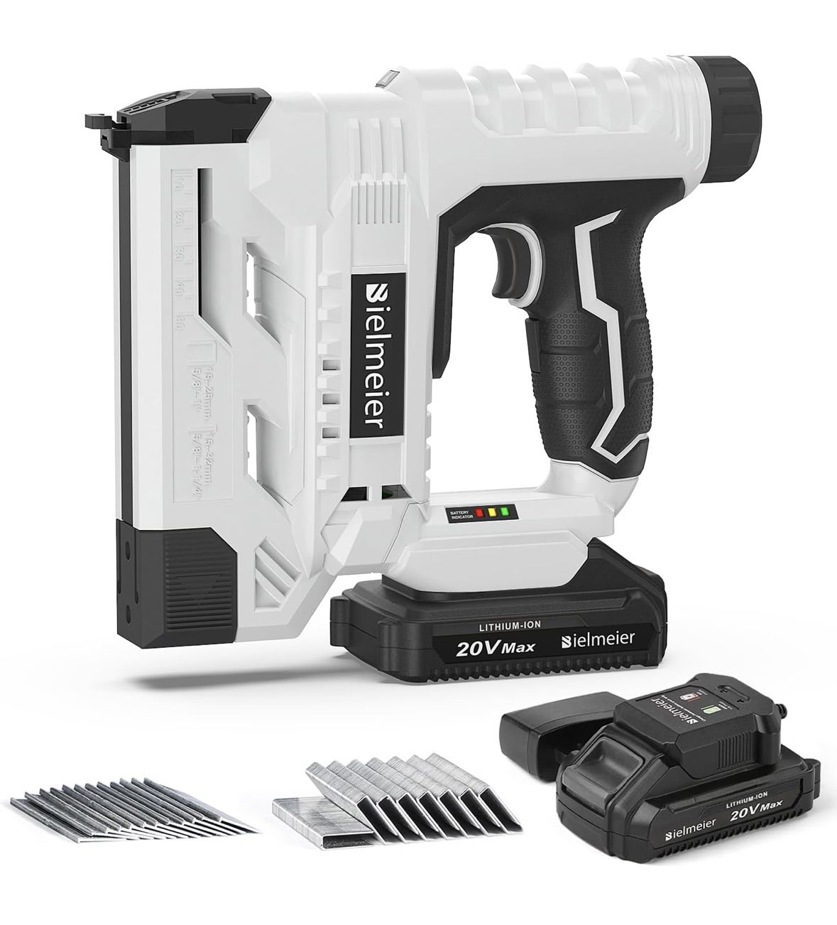 BIELMEIER 20V Nail Gun Battery Powered, 18 Gauge 2 in 1 Upgraded Cordless Brad Nailer Stapler for Upholstery and Carpentry, Electric Staple Gun Includ