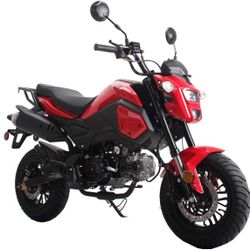 This is a red 125cc "Vader" adult street motorcycle, often referred to as a "Grom clone" due to its resemblance to the Honda Grom. 