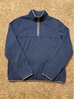 L.L. Bean Slightly Fitted Snap Front Fleece Pullover Mens Size Large Navy