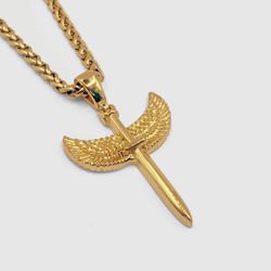 Angel Wing Sword Pendant Chain New Gold 
