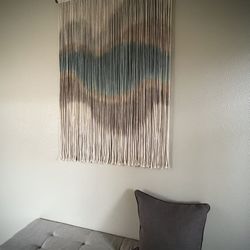 UNDULATION | 48" W x 50" L Browns and Blues dip-dyed cotton rope wall hanging, modern boho wall decor art tapestry