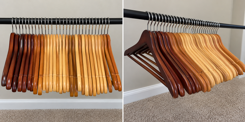 30 Wooden Clothes Hangers – Natural & Dark Wood – Metal Hooks
