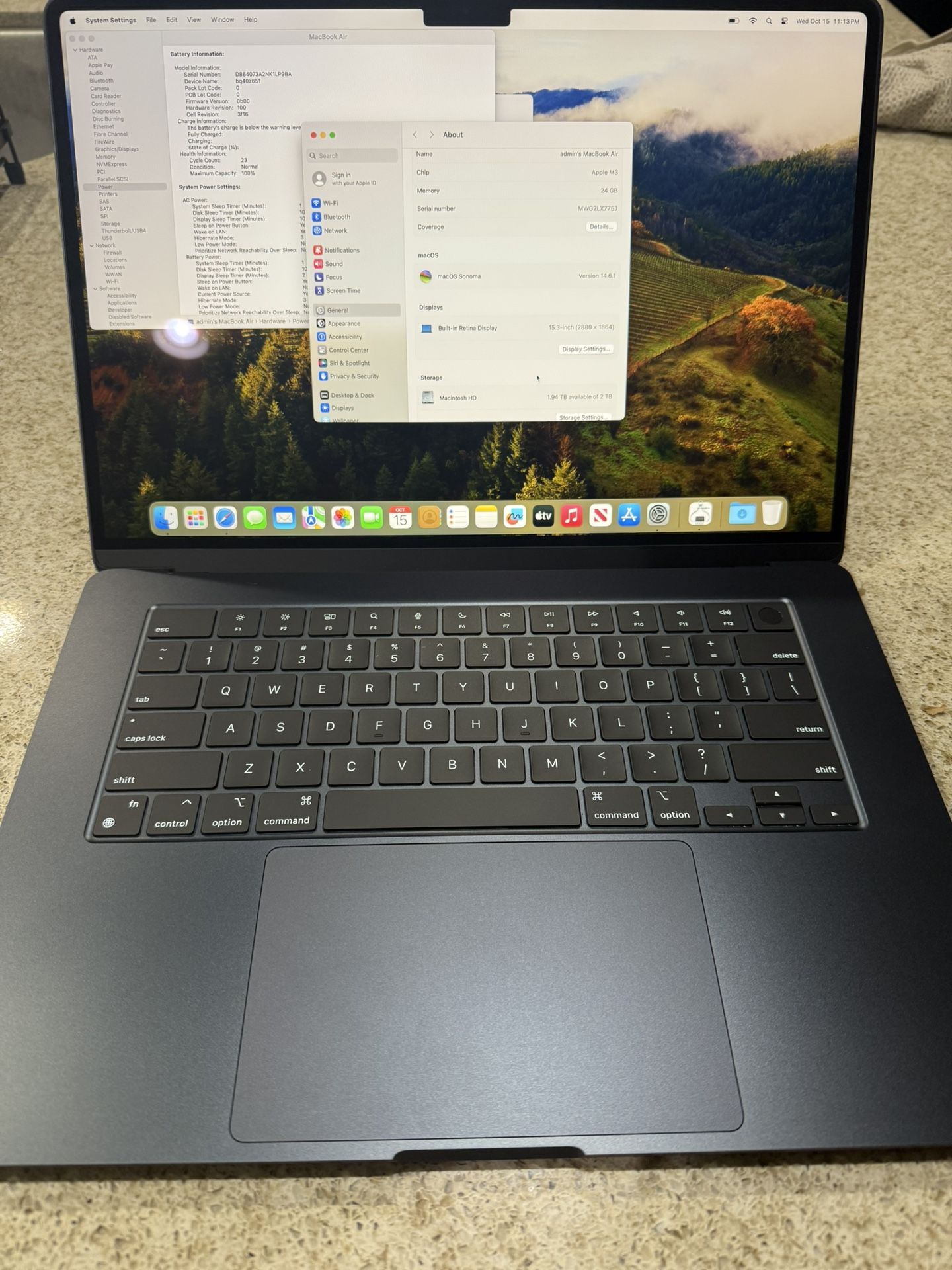 RARE CUSTOM ORDER Apple MacBook Air 15” M3 24gb Ram 2TB 