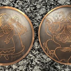 Vintage Guzman Copper Plates – Mid-Century Mexican Folk Art