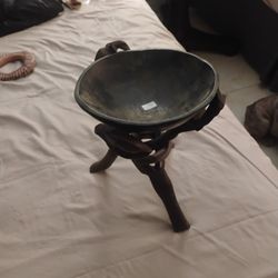 " Vintage African Carved Wood Interlocking Plant Stand "