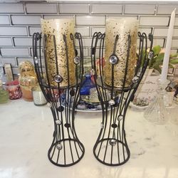 2  CANDLE HOLDERS WITH CANDLES