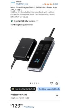 Anker Prime Charging Station, 240W 8-in-1 Power Strip, 2 AC, 4 USB C