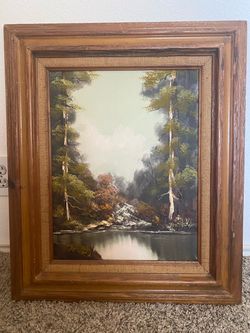 Framed Forest Landscape Oil Painting