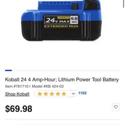 Kobalt 24 4 Amp-Hour; Lithium Power Tool Battery