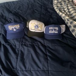 Lot of 3 dodgers, World Series hats adjustable