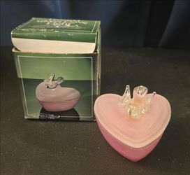 Vintage Frosted Glass Dove Light Trinket Box with Original Box