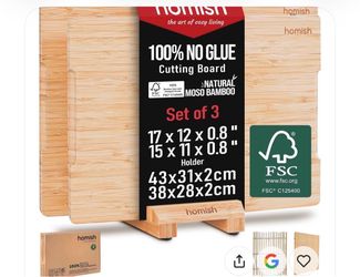 Bamboo Cutting Boards Set with Stand - 3 Piece