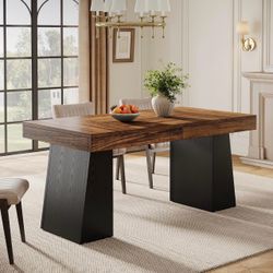 Mesa de comedor para 4-6, mesa de comedor moderna de mediados de siglo de 55 pulgadas con pedestal doble ( solo la mesa )