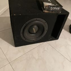  Punisher d12 Rockville sub goes up to 5k watts, in box.  With 1500 watt amp. 