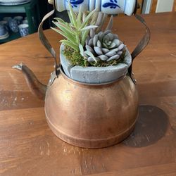 Copper Teapot Plant Holder/no Lid Ceramic Handle 