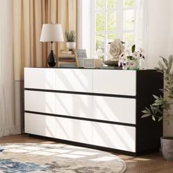 FUFU&GAGA Black and White 9-Drawers 63 in. Width Wooden Bedroom Storage Dresser, Chest of Drawers, Storage Cabinet KF260080-01AA
