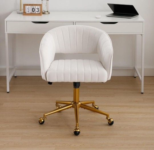 Home Office Desk Chairs, Modern Velvet Rolling Chair, Height Adjustable Swivel Vanity Chair with Golden Base, Ergonomic Chair for Vanity Study, Living