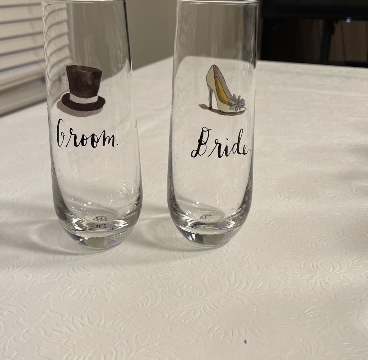 Rae Dunn Champagne Bride And Groom Glasses