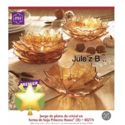 Princess House.  Juego De 8 Platos De Cristal Wildflower En Forma De Hoja Nuevos En Su Caja 