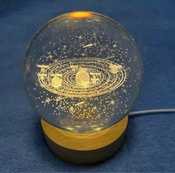 3D Solar System Crystal Ball Planets Model Globe with Wooden Base 3.15" (80mm), Home Decorative Ornament Astronomy Gifts, for Lover Girlfriend