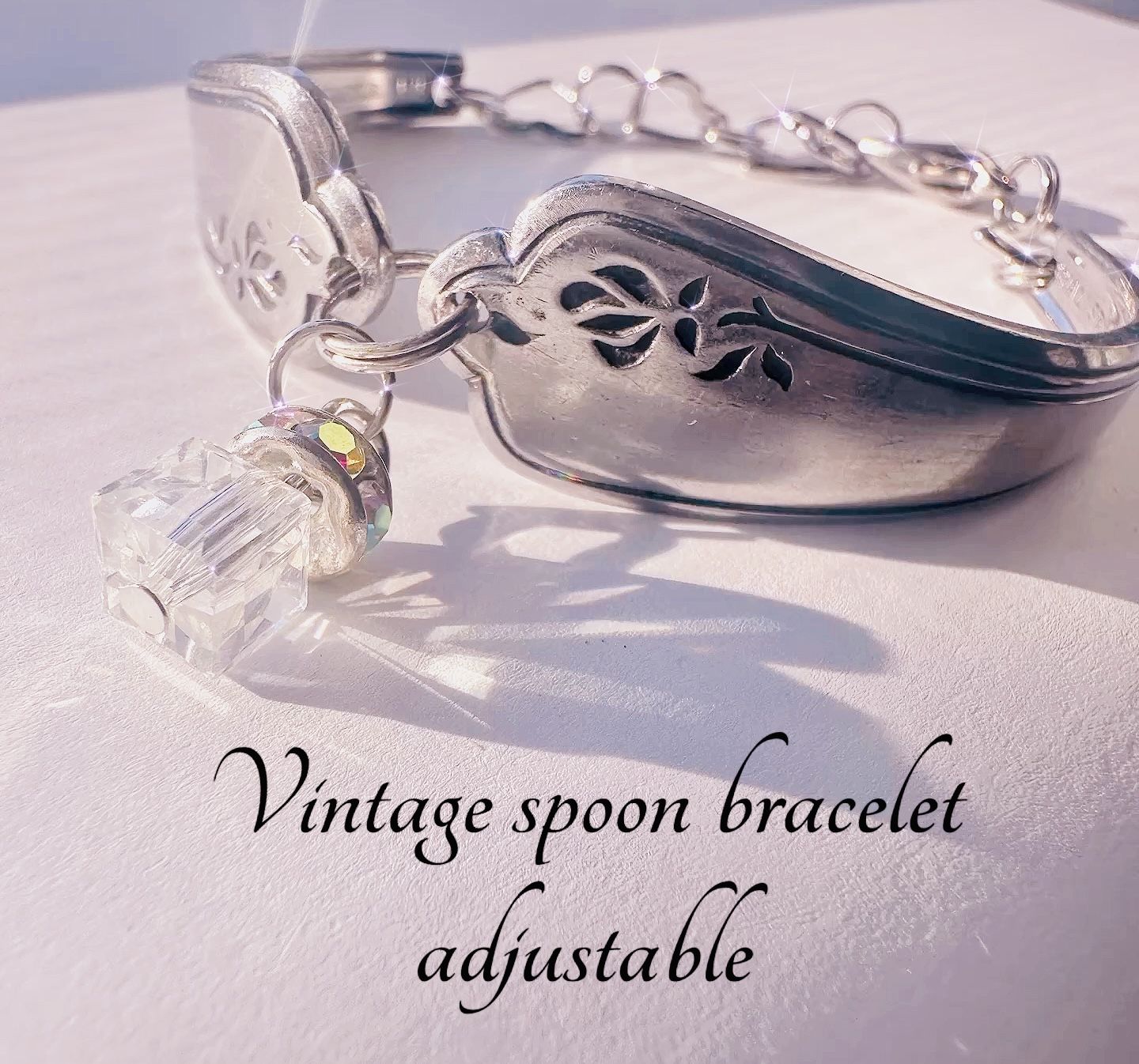 Vintage spoon bracelet , upcycled silverware , adjustable silver bracelet , lobster claw clasp