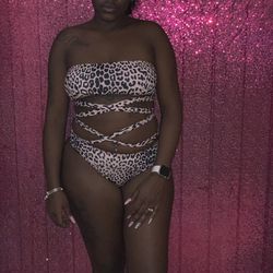 Two Piece Bikini Strappy Bikini Cheetah Print Tube Top Swim Set 