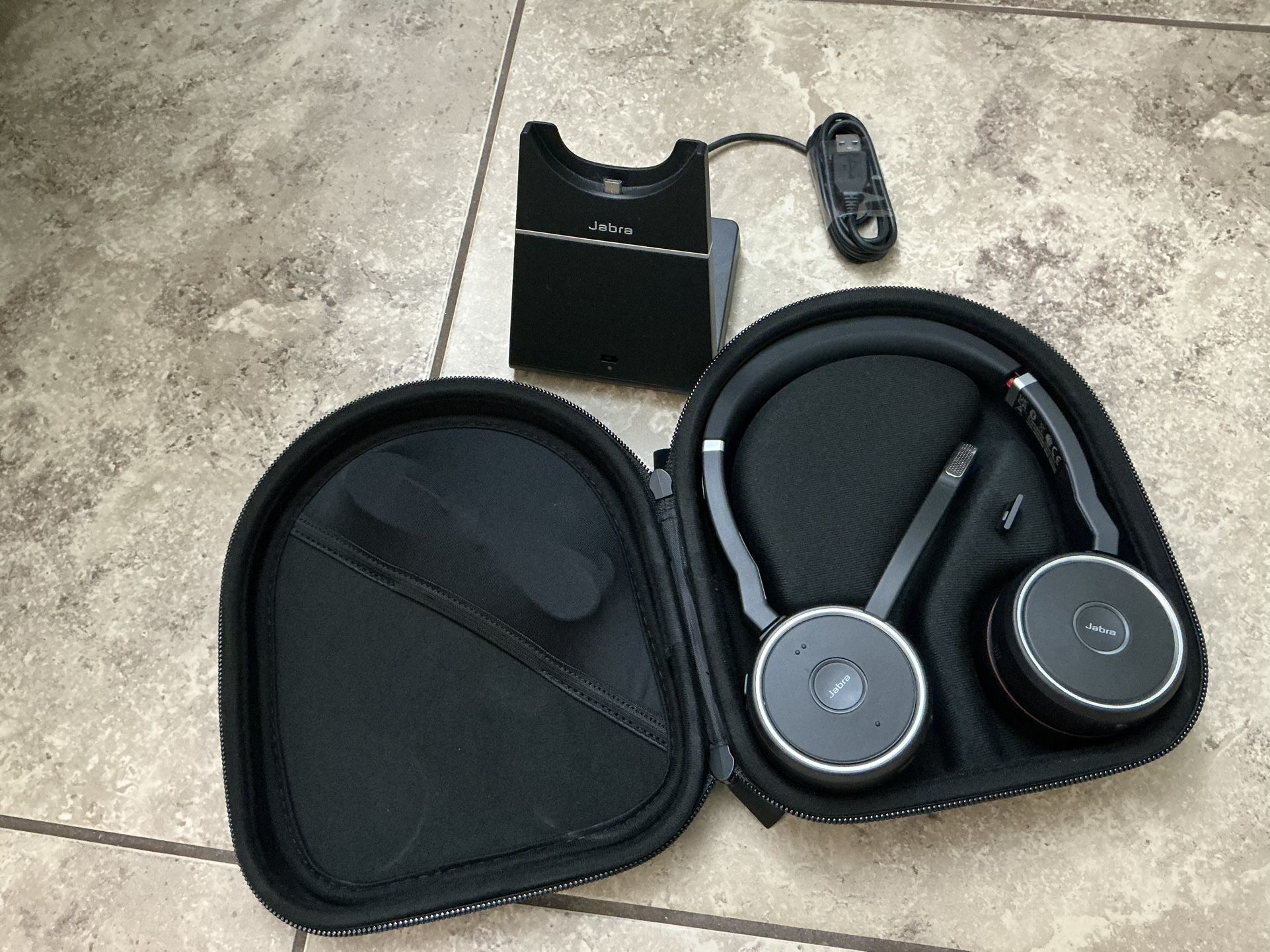 Jabra Evolve 75 Stereo Wireless Bluetooth Headset + Charging Stand Active Noise Cancel Mic All Day B