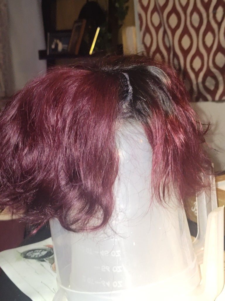 Lace Front Human Hair Short Burgundy Wig