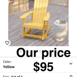 Flash Furniture Savannah Poly Resin Wood Adirondack Rocking Chair - All Weather Yellow Polystyrene - Stainless Steel Hardware