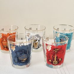 Vintage Libbey Apothecary Pharmacy Rx Gold Trim Rocks Glasses – Set of 5 – 4” Mid-Century Barware