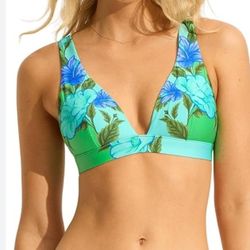 Seafolly Australia Standard Garden Party Bikini Top Women's Size 10 Jade reversible NWT