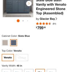 Marcote 48 in. Single Sink Freestanding Slate Blue Bath Vanity with Venato Engineered Stone Top (Assembled)