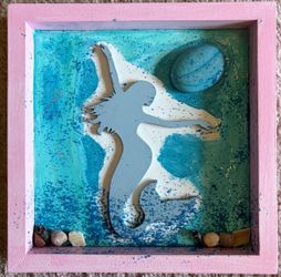 7”x7” Pink & Lavender Tide&Tales Mermaid Wall Decor, 3D Framed Room Decor, Pastel Nautical Bedroom Decor
