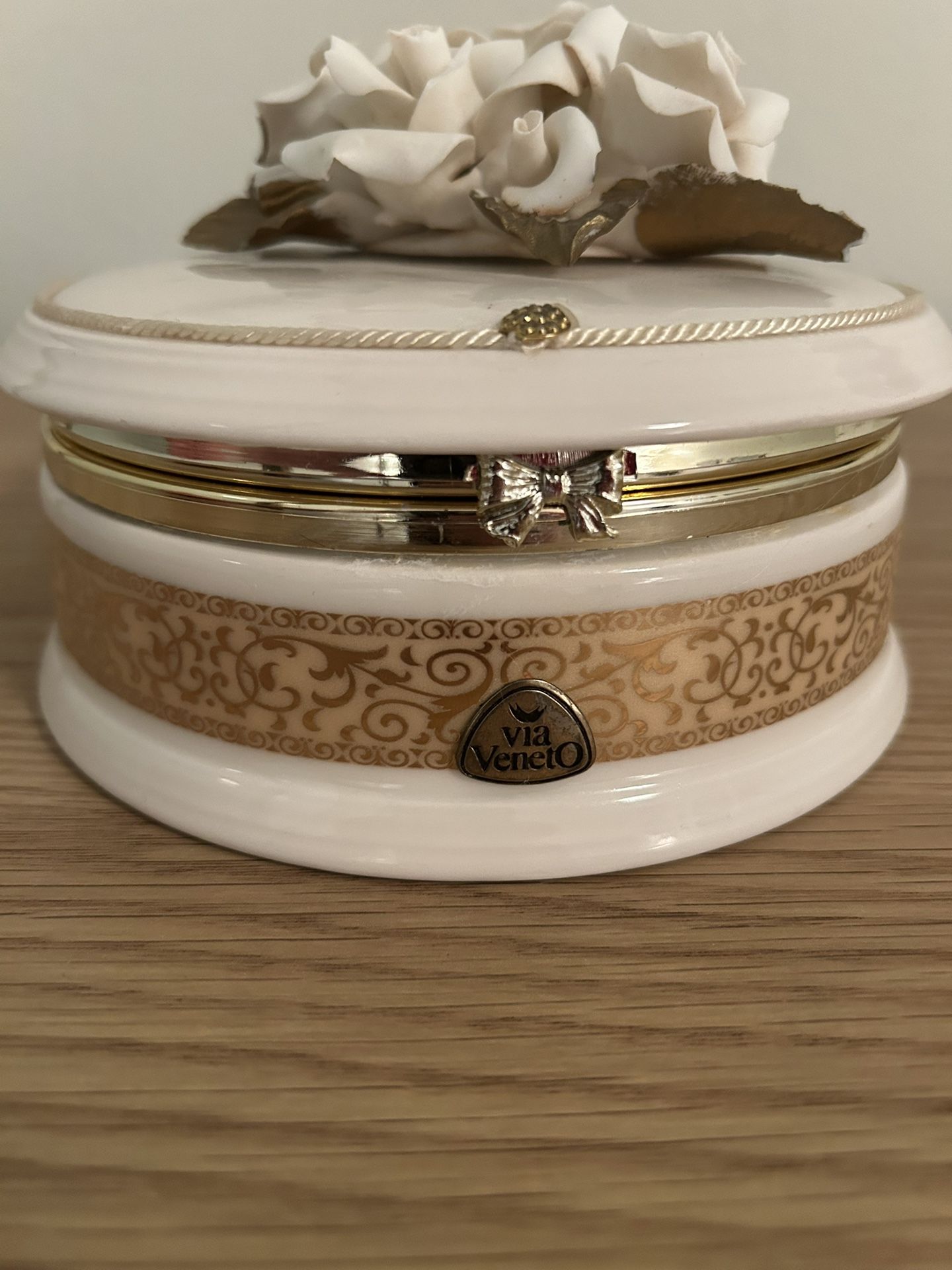 Via Veneto Porcelain Floral Trinket Jewelry Box Made in Italy