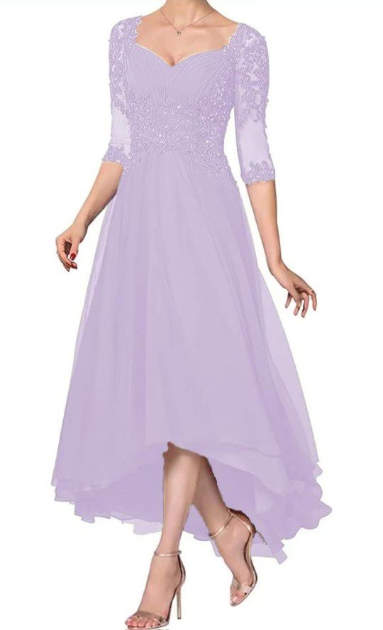 Beaded Mother of The Bride Dress with 1/2 Sleeve High Low Laces Chiffon Mother Bride Dresses Aline

