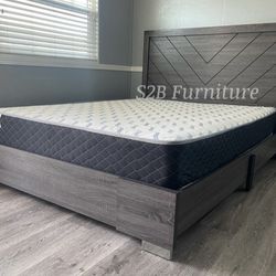 Queen grey alpine platform bed with ortho mattress included