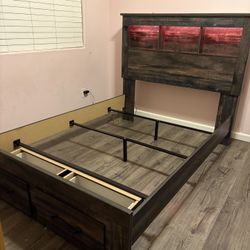 Full Size Bookshelf LED Bed Frame