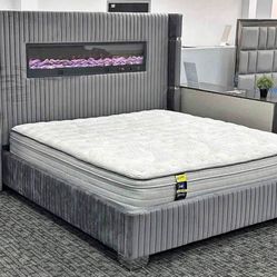 New Bedframe With Fireplace In Box 📦 Buy Now Pay Later $39 Down No Credit Needed 