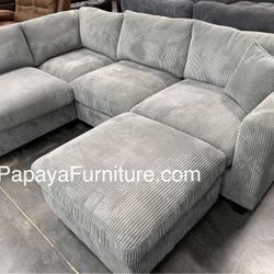 NEW Modern Corner Sectional Sofa and Ottoman Set Couch Light Grey Fabric Ashley IKEA Sty Discount Furniture SALE Black Beige Gray Clearance Many Color