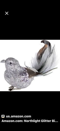 Brand New 12 Pk Catherine Lillywhite Silver Glitter Bird Clip Ornaments Set Feather Tail Christmas Decor