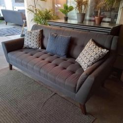 Gray Mid-Century Modern Tufted Sofa