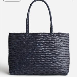 Madewell Handwoven Leather Tote in Midnight Blue
