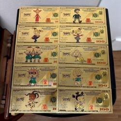24k Gold Foil Plated Rugrats Banknote Set Cartoon Collectible 