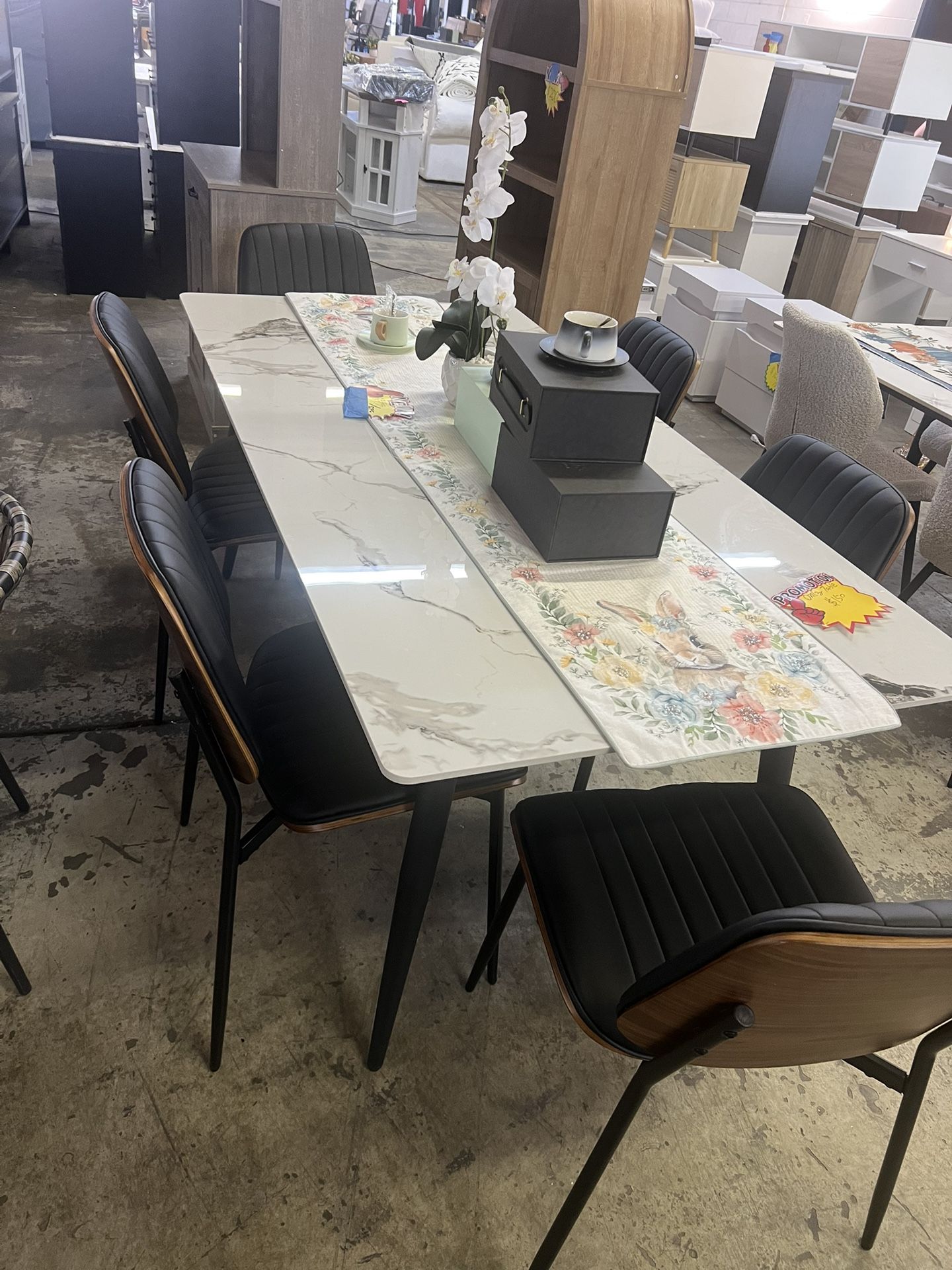 7pcs dining table set table and 6 chairs brand new $499 Dining Chairs 【Set of 6】Mid-Century Modern Retro Faux Leather Chair With Bentwood Upholstered 