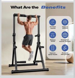Foldable Pull Up Bar Free Standing, Strength Training Pull-up Bars Adjustable Pull Up Station, Power Tower Pull Up Bar MultiFunction Pull Up Dip Stati