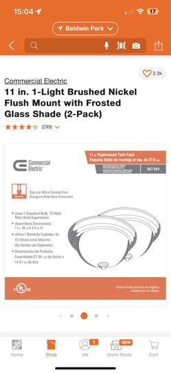 11 in. 1-Light Brushed Nickel Flush Mount with Frosted Glass Shade (2-Pack)
