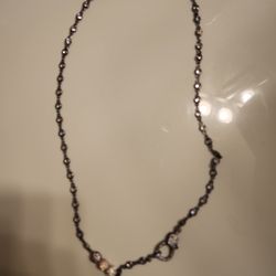 Sterling Silverl Necklace With Diamond Beads