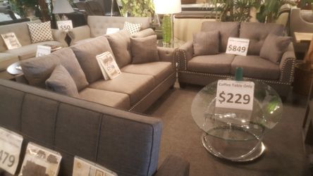 Brand new grey linen sofa + loveseat